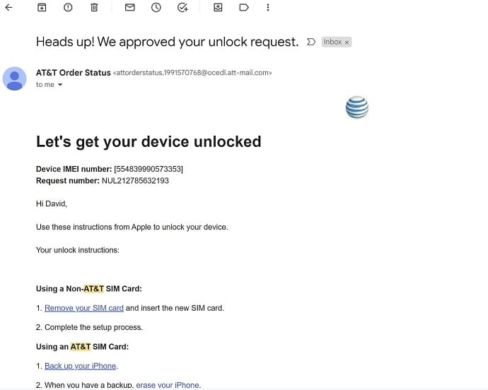 AT&T request to unlock iPhone
