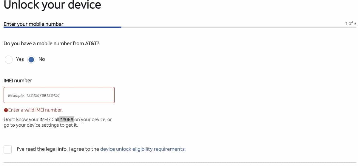 AT&T phone unlock request