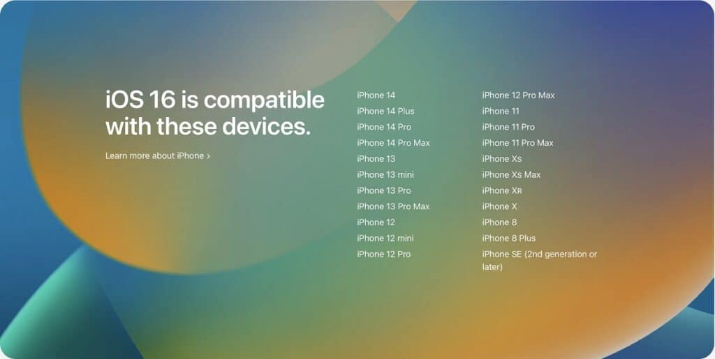 iOS 16 devices supported on iPhone

