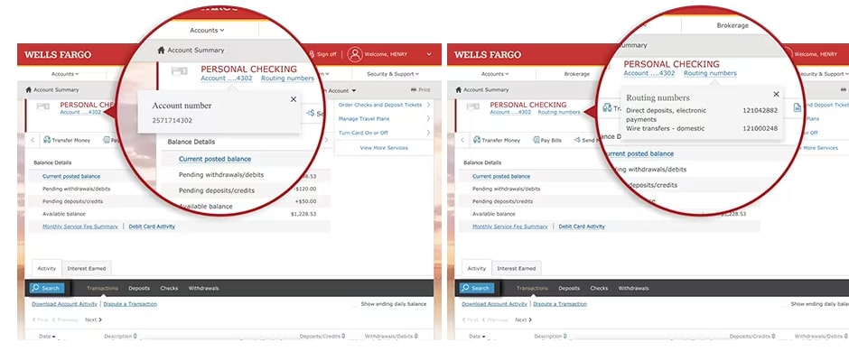 Wells Fargo routing and account numbers
