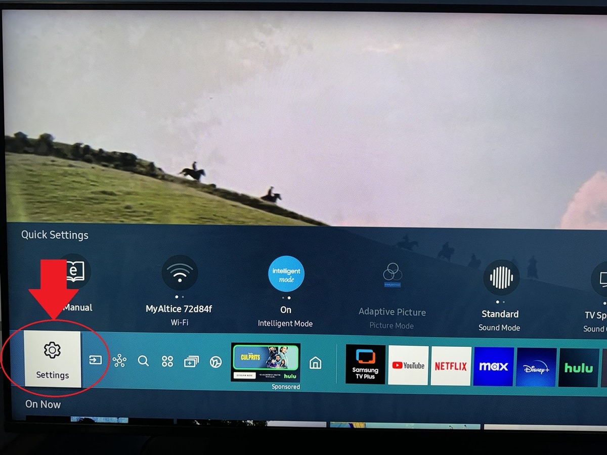 Opening Settings on a Samsung TV