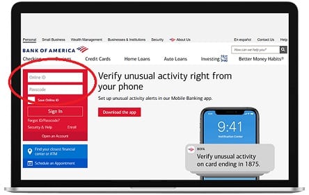 Sign in to my Bank of America account