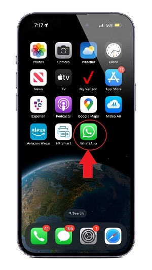 Opening WhatsApp on iPhone